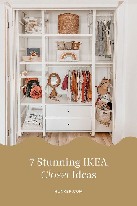 Whether you're opting for a minimalist style that keeps everything need and tidy or a maximalist vibe that turns your closet into a luxurious showroom, there's an organizational system out there for you. #hunkerhome #ikea #ikeacloset #ikeaclosetideas #closetideas Ikea Closets, Ikea Pax Closet, Pax Closet, Cup Drawer Pulls, Pax System, Inchyra Blue, Ikea Wardrobe, Ikea Closet, Wardrobe Systems