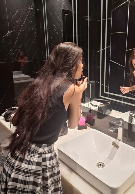 Makeup infront of mirror aesthetic , applying lipstick Girl Doing Makeup In Mirror Aesthetic, Mirror Selfie Makeup, Girl Applying Lipstick In Mirror, Applying Makeup Aesthetic, Doing Makeup In Mirror, Makeup In Mirror, Applying Lipstick, Mirror Aesthetic, Applying Makeup