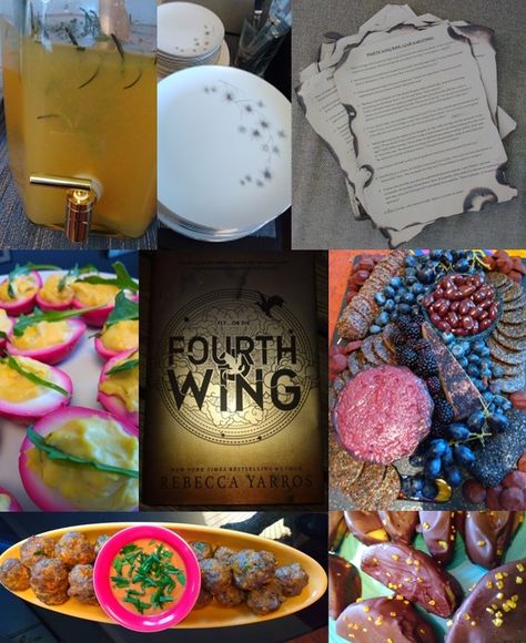 How to host a Fourth Wing Book Club Party with Tairn, Violet, and Dragon inspired recipes to theme your night Fourth Wing Book Club Food, Fourth Wing Book Club Party, Fourth Wing Book Club Food Ideas, Fourth Wing Book Club, Fourth Wing Party Ideas, Fourth Wing Party, Dragon Food, Wings Menu, Book Club Ideas Hosting