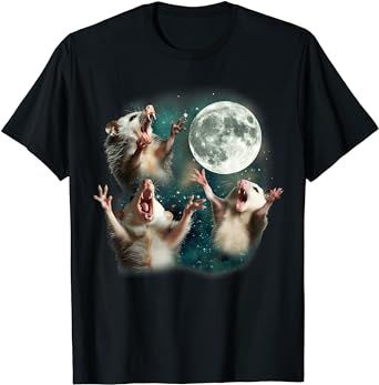 In the cursed Three Opossum Moon region, possums don't just howl, they channel magical energy from the moon. Ever heard of the 3 Possum Moon meme? It's more than a joke – it's a nod to the mystical magic of the Possum race. Opossum Funny, Top Jokes, Silly Shirt, Weird Gifts, Moon Shirt, Mouse Print, Meme Design, Meme Tshirts, Sportswear Women