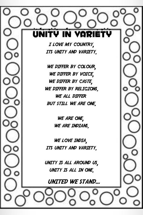 Short rhyme on unity in diversity, Short poem on unity Short poem for national consitutional day Short poem on India's unity Unity In Diversity Slogan, Poems For Competition, Unity In Diversity Poster India, Poem About Culture, Freedom Poems, Short Poems For Kids, Republic Day Speech, Acknowledgments For Project, Unity Quotes