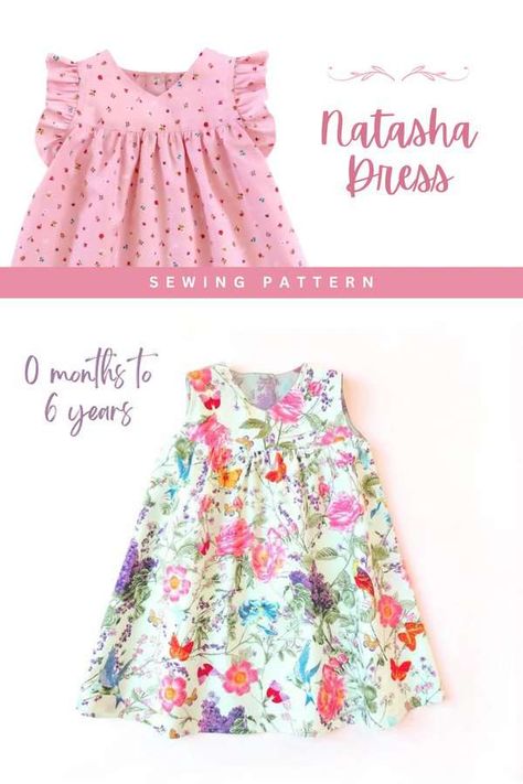 Natasha Dress sewing pattern (0 months to 6 years). A beautiful summer dress pattern with armhole ruffles or without. Yoke with v-neckline adds a nice touch, while gathered front and back add fullness to the dress. The back-snap closure makes dressing easy. SewModernKids Newborn Dress Pattern Free, Free Baby Dress Pattern, Toddler Dress Pattern Free, Diy Toddler Dress, Girls Sewing Patterns Free, Girls Dress Pattern Free, Summer Dress Pattern, Toddler Dress Patterns, Girls Clothes Patterns