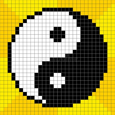 Illustration about 8-bit Pixel-art Yin Yang Symbol on a Yellow Background. Each pixel is a separate square and assets are on separate layers. Illustration of pixel, calm, mosaic - 32939056 Pixel Tattoo, Modele Pixel Art, Yin Yang Symbol, Graph Paper Drawings, Easy Pixel Art, Pixel Crochet, Pixel Art Grid, Graph Paper Art, Paper Chains