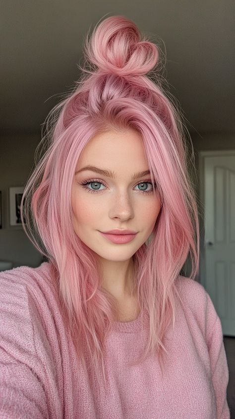 pink hair color ideas Pastel Pink Hair With Shadow Root, Light Pink Bob Hair, Light Pink Hair With Dark Roots, Cool Hair Colors For Short Hair, Pink Hair Blonde Money Piece, Gothic Blonde Hair, Fun Winter Hair Color Ideas, Different Shades Of Pink Hair, Colored Hair Women