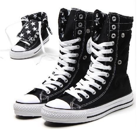 Chuck Taylor Knee High Converse | Converse Chuck Taylor All Star Knee Hi Black High Converse, Knee High Converse, Cool Converse, Dr Shoes, Basket Style, All Stars Converse, Outfits With Converse, White Converse, Vans High Top Sneaker