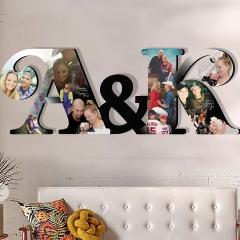 Custom Photo Collage Letter Collage Wood Collage Pictures - Etsy Photo Collage Ideas, Letter Photo Collage, Photo Frame Collage, Picture Frame Collage, Collage Photo Frame, Photo Collage Diy, Wood Collage, Letter Collage, Wedding Photo Gift