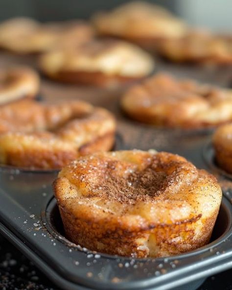 My husband's eyes light up every time he sees this dish on his plate French Toast In Muffin Cups, Breakfast In Cupcake Pan, Jumbo Cinnamon Muffins, Light Sweets Desserts, Baked Goods For Breakfast, French Toast Cups Muffin Tins, Quick And Simple Desserts, Muffin Pan Breakfast Recipes, Recipes In Muffin Tins