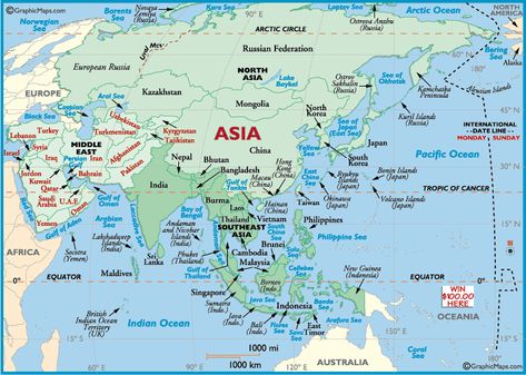 I wish I could take a month or two off from work to visit southeast asia, I'd make my way from India to Indonesia. Asian Maps, Map Of Asia, Naypyidaw, Asian Continent, Asia Continent, North Asia, Homeschool Geography, Asia Map, Maps For Kids