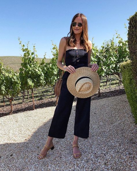 What I wore (sparkling) wine tasting this weekend in Napa! 🥂Love, love this navy jumpsuit—it’s comfortable, flattering, can be worn with or… #napavalley wine tasting outfit, napa valley outfit ideas, best wineries in napa, domain carneros winery, abercrombie jumpsuit #abercrombie #abercrombiestyle #summerstyle capsule wardrobe, summer capsule, women's outfit ideas summer, cute summer looks, navy jumpsuit, summer wedding guest outfit, classic style #ltkspring #ltkgetaway #ltkunder100 Napa Valley Outfit, Valley Outfit, Napa Outfit, Wine Tasting Outfit, Wineries Outfit, Dark Blue Suit, Navy Jumpsuit, Top Fashion Bloggers, Summer Wedding Outfit Guest