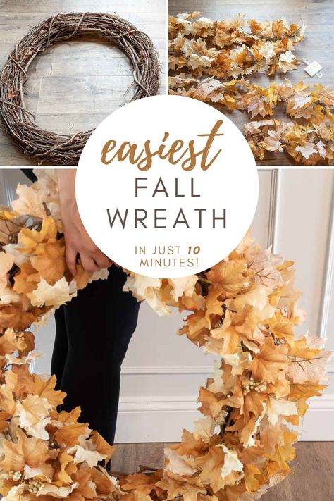 Making fall wreaths is fun and easy! This gorgeous fall wreath tutorial will match your garland and be a showstopper for your front porch! Fall Wreath Front Door, Fall Wreath 2023, Fall Front Porch Garland, Thanksgiving Front Door Decorations, Floral Wreath Tutorial, Making A Fall Wreath Diy, Fall Leaves Wreath Diy, Outdoor Fall Wreath Diy, Diy Large Fall Wreath