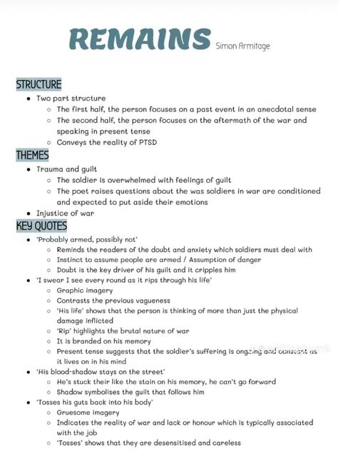 Remains Simon Armitage, English Revision Notes Gcse, Aic Revision, English Language Poem, Power And Conflict Poetry Revision, Unseen Poetry, Poetry Revision, English Literature Poems, Gcse Poems