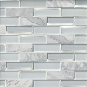 Glass Mosaic Backsplash Kitchen, Backsplash Kitchen White Cabinets, Glass Tile Backsplash Kitchen, Glass Backsplash Kitchen, Backsplash With White Cabinets, Mosaic Backsplash Kitchen, White Marble Tiles, Glass Tile Backsplash, Glass Subway Tile