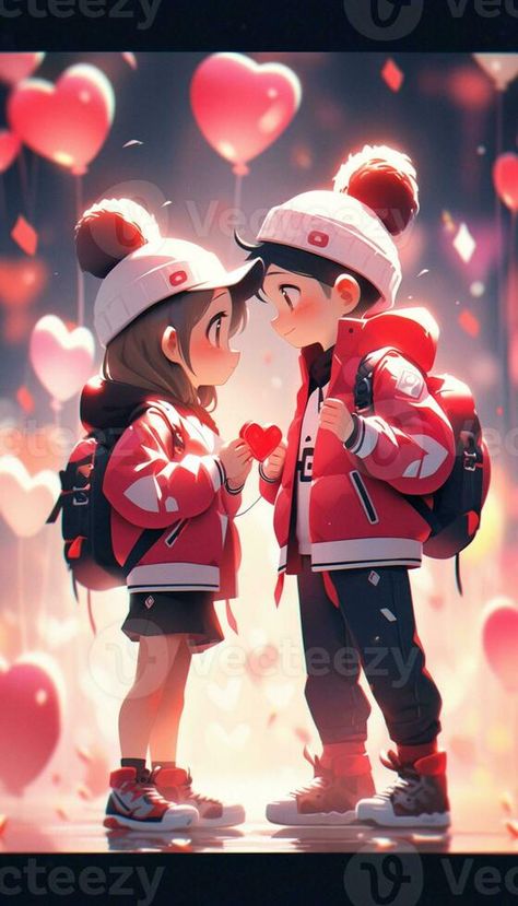 anime couple kissing in front of balloons with hearts in the background. generative ai. 3d Love Couple Image, Couple Animation Photo, Couple 3d Cartoon, 3d Cartoon Couple Images, Wallpaper Backgrounds Couple, Love Photos Wallpaper, Cartoon Couple Photos, 3d Couple, Views Nature