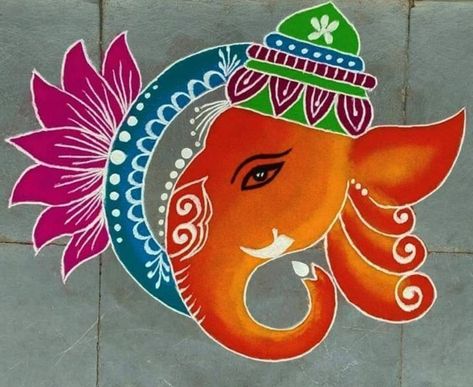 Rangoli Designs Ganpati, Art Rangoli Designs, Ganpati Bappa Rangoli, Bappa Rangoli, Art Rangoli, Rangoli Designs For Diwali, Ganesh Rangoli, Ganesha Rangoli, Designs Rangoli