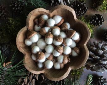 Felted wool acorns, Natural White, set of 50, white felt acorns, white fall wedding decor, woodland autumn wedding favors, white bowl filler Felted Wool Acorns, Autumn Wedding Decor, Acorn Caps, Needle Felted Ornaments, White Autumn, Felted Acorns, Acorn Ornaments, Woodland Birthday Party, Heart Christmas Ornaments