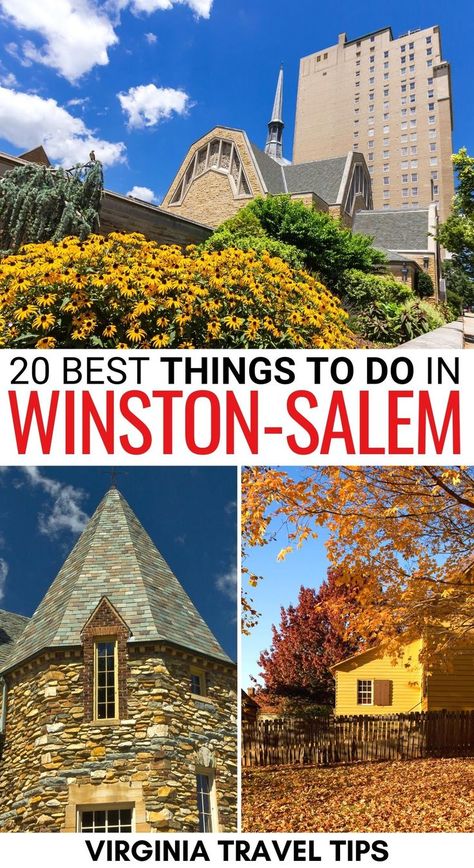 Looking for the best things to do in Winston Salem NC for your upcoming trip? This guide details the best Winston Salem attractions, including food and more! | Winston Salem things to do | What to do in Winston Salem | Things to do in Winston-Salem | Winston Salem itinerary | Winston Salem bucket list | Places to visit in Winston Salem | Winston Salem landmarks | Winston Salem museums | Winston Salem restaurants | Winston Salem craft beer | Winston Salem coffee shops | Attractions Winston Salem Salem Restaurants, Bucket List Places To Visit, Salem Virginia, Bucket List Places, Southern Road Trips, North Carolina Vacations, Winston Salem North Carolina, Southern Travel, North Carolina Travel