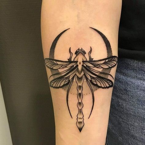 Spooky Dragonfly Tattoo, Dragonfly Tattoo Men Ideas, Neotrad Dragonfly, Neotraditional Dragonfly Tattoo, Dragonfly Forearm Tattoo Women, Dragonfly Throat Tattoo, Black And Grey Dragonfly Tattoo, Dragonfly Tattoo Hand, Goth Dragonfly Tattoo