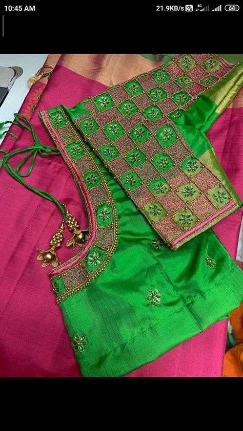 Ariya Work Blouse Designs, Green Aari Work Blouse Design, Simple Aari Work Blouse Design, Aari Work Blouse Designs, Simple Aari Work Blouse, Simple Aari Work, Aari Work Blouse Design, Green Blouse Designs, Blouse Maggam Work