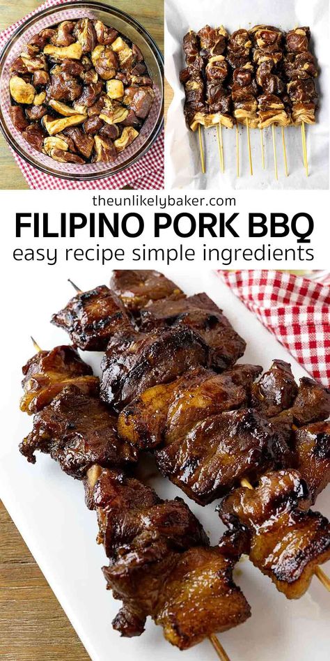 Try this easy simple Filipino pork barbecue recipe for truly authentic Filipino flavor. Salty, sweet, spicy, delicious! Perfect for all your summer get-togethers and special celebrations throughout the year. Filipino Pork Barbecue Recipe, Filipino Pork Bbq, Pork Barbecue, Barbecue Recipe, Ube Recipes, Philippines Recipes, Pork Bbq, Healthy Weeknight Meals, Easy Bbq