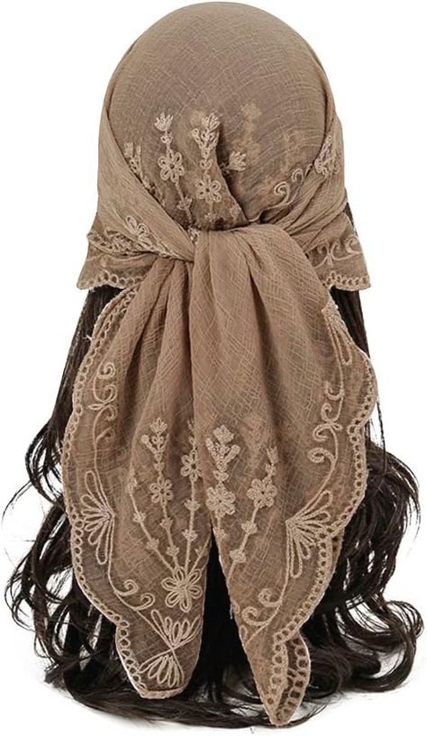 KABAKE Women's Flower Embroidery Head Scarf Large 31.5 Inch Headband Sheer Hair Bandana for Women Girls at Amazon Women’s Clothing store Chapel Veils, Hair Bandana, Head Bandana, Bandana Hairstyles, Scarf Headband, Refashion Clothes, Flower Embroidery, Headband Hairstyles, Amazon Women