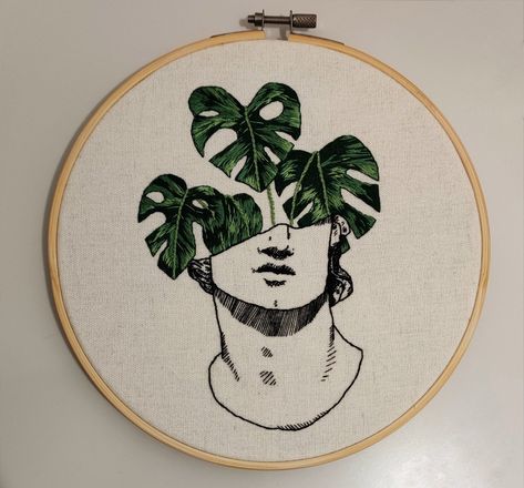 Embroidery Crafts, Denim Embroidery, Blackwork Embroidery, Embroidery Template, Contemporary Embroidery, Sketch Style, Hand Embroidery Projects, Monstera Plant, Hand Embroidery Design Patterns