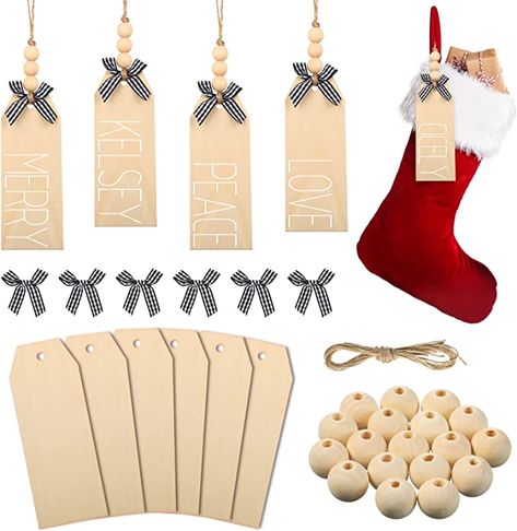 Stocking Name Tags Diy, Christmas Closet, Wood Stocking, Stocking Name Tags, Diy Stocking, Farmhouse Christmas Stockings, Christmas Stocking Decorations, Stockings With Names, Diy Stockings