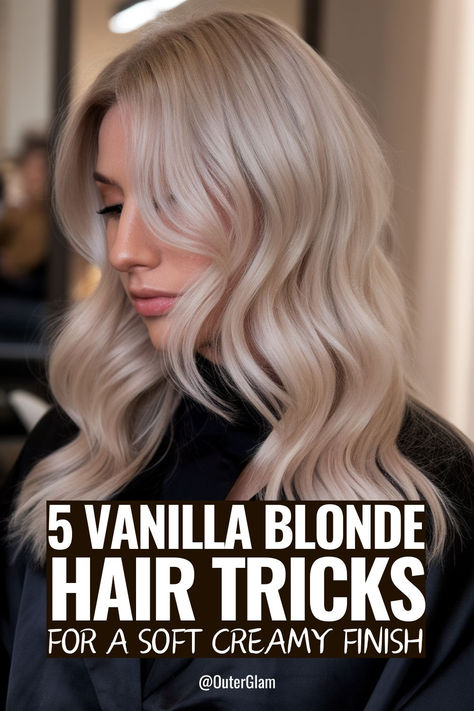 When your blonde hair lacks that perfect creamy finish you've been dreaming of, the right techniques can make all the difference. If you're seeking that luxurious vanilla blonde that turns heads, these expert tricks will elevate your hair game. Discover how to achieve and maintain that soft, creamy vanilla blonde shade, from choosing the right toner to mastering professional-level maintenance for a stunning, dimensional result. Champagne Blonde Hair Wella, Blending White Hair With Blonde, Vanilla Cream Hair Color, Natural Blonde Toner, Cream Blonde Balayage, Blonde Tones Chart, Vanilla Blonde Hair Color, Creamy Hair Color, Bright Creamy Blonde Hair