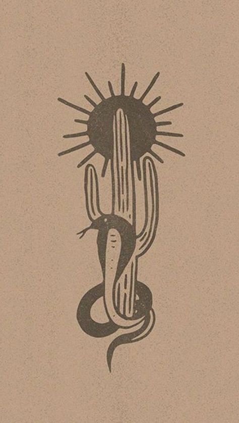 Desert Western Tattoo, Cactus Sun Tattoo, Desert Illustration Art, Western Flash Art, Rattlesnake Drawing, Cactus Flash Tattoo, Western Tattoos Cactus, Eco Tattoo, Horse Cactus Tattoo