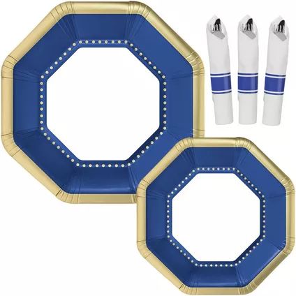 Royal Blue & Gold Premium Tableware Kit for 20 Guests Gold Plastic Plates, Blue Christmas Decor, Gold Wedding Theme, Pearl Decorations, Diy Balloon Decorations, Balloon Shop, Plastic Cutlery, Balloon Delivery, Party Kits