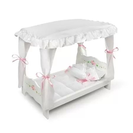 Badger Basket White Rose Doll Canopy Bed, Fits Most 18" Dolls & My Life As Doll Bed Diy, Doll Crib, Dining Buffet, Doll Beds, Doll Bed, Canopy Bed, Wooden Dolls, White Bedding, Doll Furniture