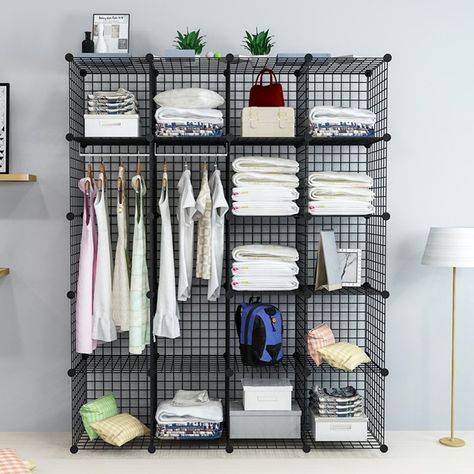 Cube Storage Bedroom, Wire Cube Storage, Cube Storage Decor, Metal Storage Shelves, Modular Closets, Bookcase Organization, Wire Storage, Closet Cabinets, Closet System