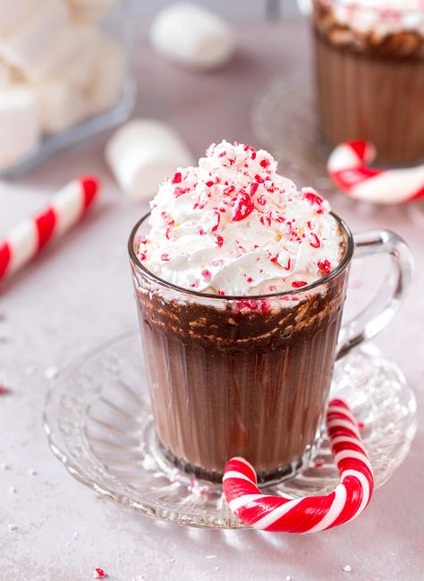 Peppermint Hot Cocoa Recipe • Mocktail.net: Tasty Easy Drink Recipes Peppermint Mocha Recipe, Mint Cocoa, Peppermint Hot Cocoa, Mocha Recipe, Hot Cocoa Recipe, Gingerbread Latte, Cocoa Recipes, Winter Treats, Slow Cooker Desserts