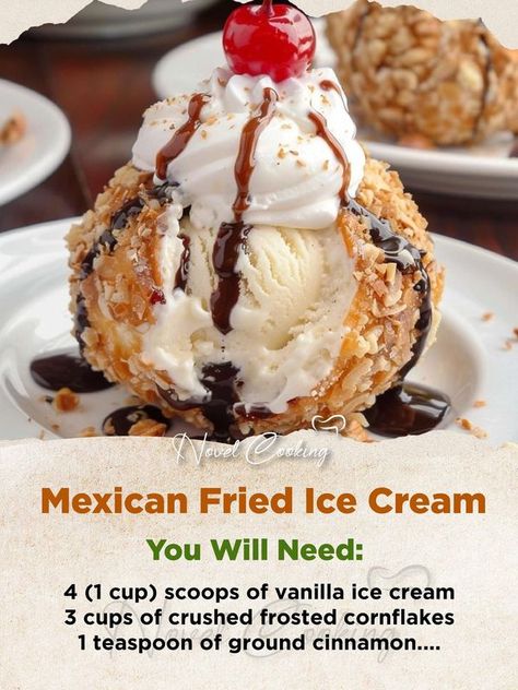 Fried Ice Cream Dessert, Mexican Ice Cream, Mexican Fried Ice Cream, Fried Ice Cream Recipe, Yogurt Mousse, Recipes Notes, Yogurt Popsicles, Bake Something, Ice Cream Yogurt