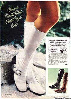 Sears, 1970 70s Womens Shoes, 1970s Boots, Vinyl Boots, 70s Boots, 1970s Fashion Women, 70s Women Fashion, Vinyl Fashion, 1970s Women, 70s Vintage Fashion