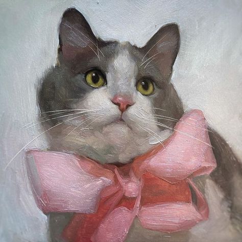 Jennifer Gennari, Pet Portrait Paintings, Cat Portrait Painting, Bow Art, Cat Art Illustration, Animal Portraits Art, Fancy Cats, Cute Paintings, Classical Art