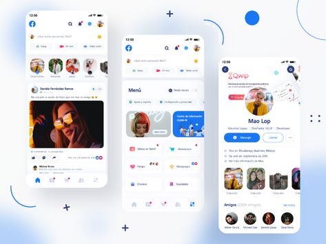 Facebook Redesign Concept by Mauricio Lopez on Dribbble App Design Profile, Facebook Redesign, Best App Design, Social App Design, Ux Design Portfolio, Mobile Ideas, Ux Design Mobile, Online Store Design, Vertical Jump