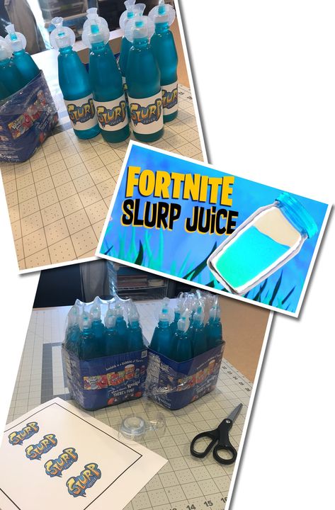 Fortnite slurp juice from Dollar Tree items Slurp Juice, Fortnite Birthday Party Ideas, Med Kit, Fortnite Birthday Party, Nerf Birthday Party, Fortnite Party, Video Games Birthday Party, Fortnite Birthday, Nerf Party