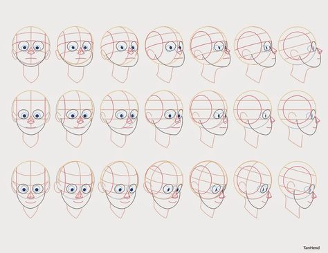 Draw Speak: Cartoon Head Turn Cartoon Head Reference, Head Movement Drawing, Head Turn Art Reference, Turn Head Drawing, Cartoon Head Tutorial, Head Turn Drawing Reference, Head Turned Down Reference, Turned Face Drawing, Head Movement Reference