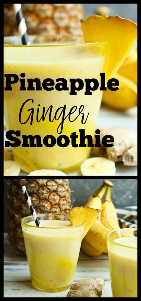 Pineapple Ginger Smoothie, Ginger Smoothie Recipes, Pineapple Banana Smoothie, Pineapple Smoothie Recipes, Smoothies Vegan, Pineapple Ginger, Pineapple Drinks, Banana Smoothie Recipe, Ginger Smoothie