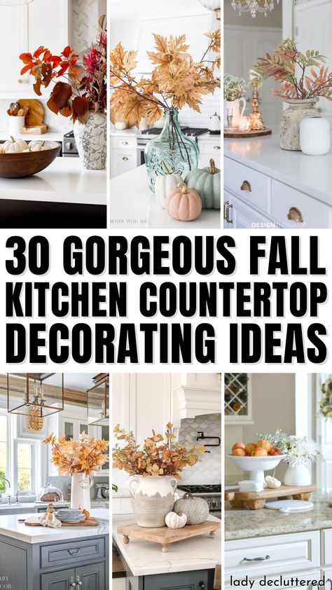 30 Gorgeous Fall Kitchen Countertop Decorating Ideas Simple Fall Kitchen Island Decor, Fall Kitchen Decor 2023, Kitchen Countertop Fall Decor Ideas, Fall Centerpieces For Kitchen Island, Kitchen Island Fall Centerpiece, Island Fall Centerpiece, Farmhouse Fall Kitchen Decor Ideas, Fall Kitchen Island Centerpiece, Fall Decor Ideas For Kitchen Island