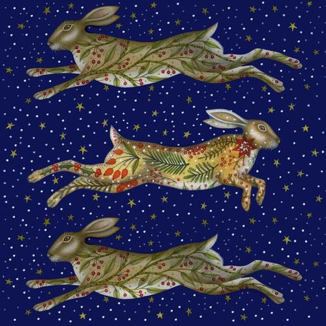 "Christmas Hares" by Kate Green #December #Night https://www.facebook.com/kategreendesigns/photos/pb.100063566347996.-2207520000../4910274869005324/?type=3 Hare Pictures, Hare Watercolour, Hare Illustration, Kate Green, Rabbit Pictures, Simple Artwork, Beautiful Christmas Cards, Rabbit Art, Bunny Art