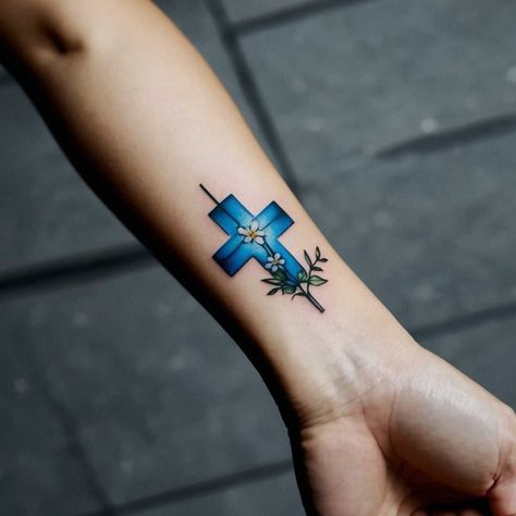 42 Beautiful Small Cross with Flowers Tattoo Designs and Their Meanings Cross Tattoo With Flowers, Cross With Flowers Tattoo, Cross With Flowers, Hibiscus Flower Tattoos, Small Cross Tattoo, Wildflower Tattoo, Poppies Tattoo, Cross Tattoo Designs, Cross Tattoos