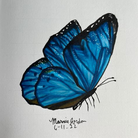 materials: ☆blick studio brush markers Butterfly Marker Drawing, Drawing Ideas Butterfly, Alcohol Markers Art Ideas, Touch Cool Markers Art, Butterfly Posca Art, Alcohol Marker Product Sketch, Alcohol Marker Butterfly, Drawing Blue, Markers Drawing