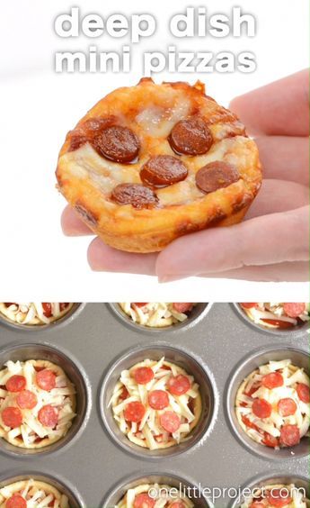 Mini Pizza Appetizers, Deep Dish Pizza Recipe, Mini Pizzas, Mini Pizza, Finger Food Appetizers, Party Food Appetizers, Muffin Tin, Mini Foods, Lunch Snacks