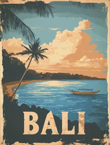 ↑↑↑ Larger size on website 🔸 A vintage travel poster with a faded, rustic aesthetic. The poster depicts a scenic landscape of a p 🔸 From Midjourney AI Image Bali Travel Aesthetic, Bali Poster, Bali Aesthetic, Voyage Bali, Bali Beach, Surf Poster, Bali Beaches, Journal Books, Poster Home Decor