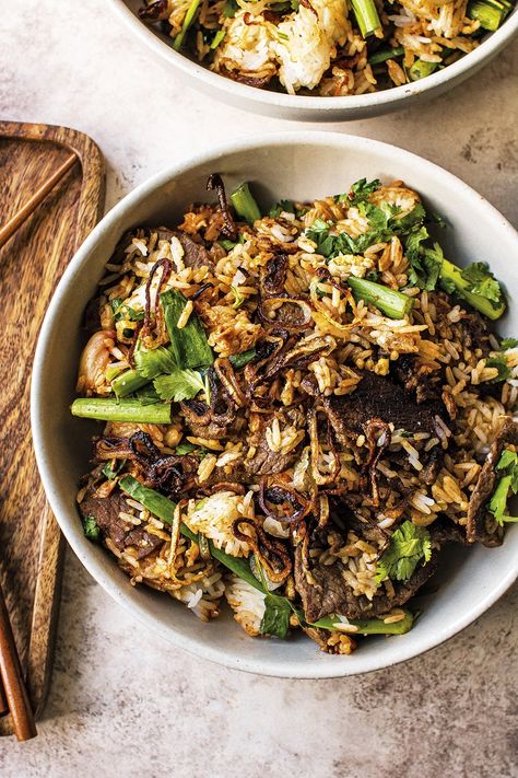 Bulgogi-style beef fried rice | Food and Travel magazine Beef Fried Rice, Cooking Jasmine Rice, Crispy Shallots, Rice Food, Travel Magazine, Bulgogi, Food And Travel, Ribeye Steak, Jasmine Rice