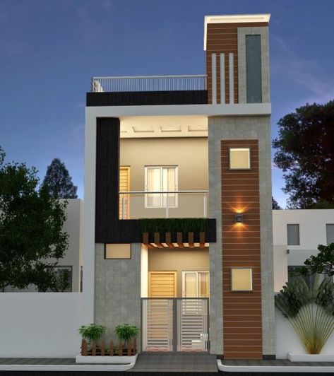 Amazing Front Elevation And Decorative House Design Ideas - Engineering Discoveries Silk Oreo, Indian House Exterior Design, 3 Storey House Design, Narrow House Designs, 2 Storey House Design, House Outer Design, Small House Elevation, Small House Front Design, Modern Small House Design