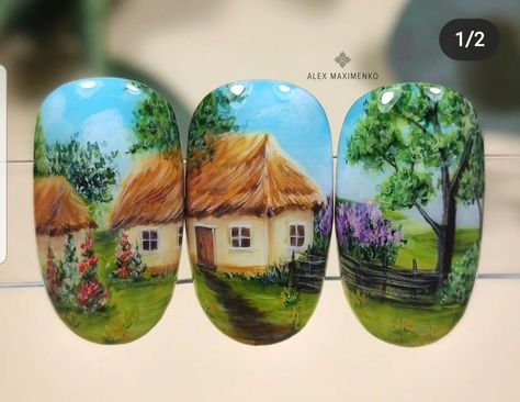 Beach Nail Art, Painted Nail Art, Art Nails, Beach Nails, Land Scape, Nail Art Designs, Gel Nails, Planter Pots, Fashion Beauty