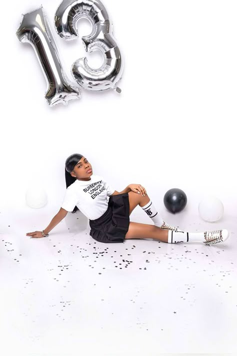 Thirteen Birthday Photo Shoot Ideas, Black White Photoshoot Ideas, 13th Photo Shoot Ideas, 12th Birthday Photoshoot Ideas, Birthday Photoshoot Ideas 13, Birthday Outfit 13, 13 Birthday Photoshoot, 14th Birthday Photoshoot Ideas, 13th Birthday Outfits