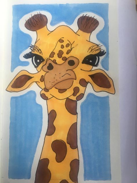 Drawing of giraffe Marker Art Animals, Ohuhu Markers Art Easy, Drawings With Alcohol Markers, Things To Draw With Alcohol Markers, Alcohol Marker Drawings Easy, Simple Wall Drawings, Alcohol Markers Drawing, Markers Drawing Ideas, Wall Drawings